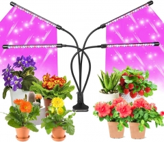 DOSYU 室内植物生长灯，3/9/12H 定时功能，红蓝全光谱四头 80 LED灯，可调鹅颈管，适用于植物生长
