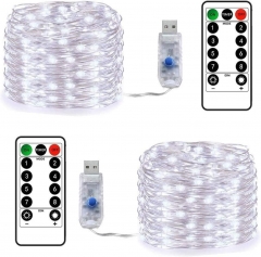 DOSYU LED 装饰灯条，2 x 10米 100LED防水照明，8种带遥控器模式，圣诞节，室内外装饰