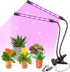 DOSYU 室内植物生长灯，3/9/12H 定时功能，红蓝全光谱二头 40 LED灯，可调鹅颈管，适用于植物生长
