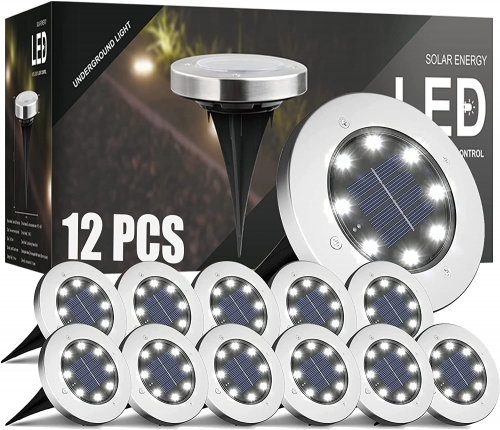 DOSYU 太阳能地灯,12 件装 8 个 LED 太阳能灯户外防水景观照明