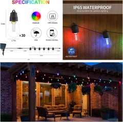 DOSYU S14 太阳能灯串，13米/30个灯泡，IP65防水，APP远程控制，LED圣诞装饰