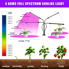DOSYU 室内植物生长灯，3/9/12H 定时功能，红蓝全光谱四头 80 LED灯，可调鹅颈管，适用于植物生长